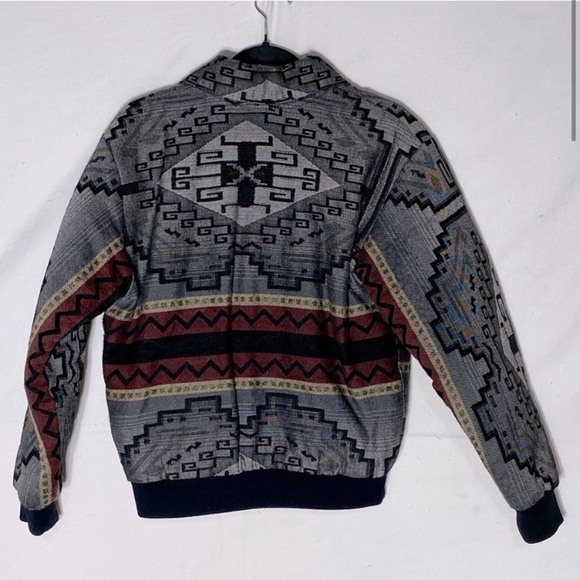 Grey Western Southwestern Jacquard Bomber Style Jacket S - Picture 2 of 12